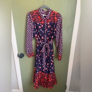 Boden Sybil Floral Pattern Shirt Dress - Size 14R US - Navy Wildflower Print